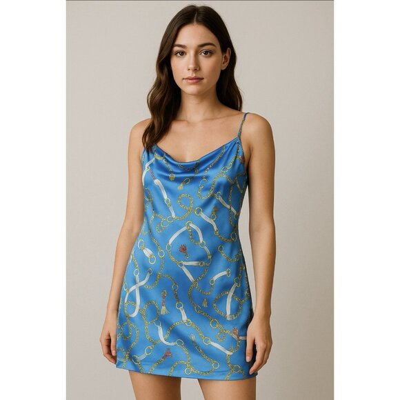 NWT SER.O.YA LILLIAN DRESS L Stretchy Satin Mini Dress New Anchors Nautical X - Picture 5 of 10